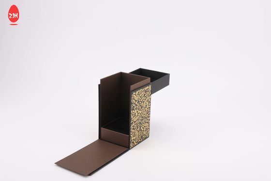 Contenitore di regalo piegante magnetico piano rigido della carta del nero operato del cartone con il nastro